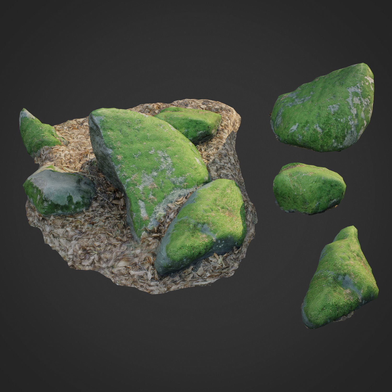 mossy stones bundle 001 Low-poly 3D model_5