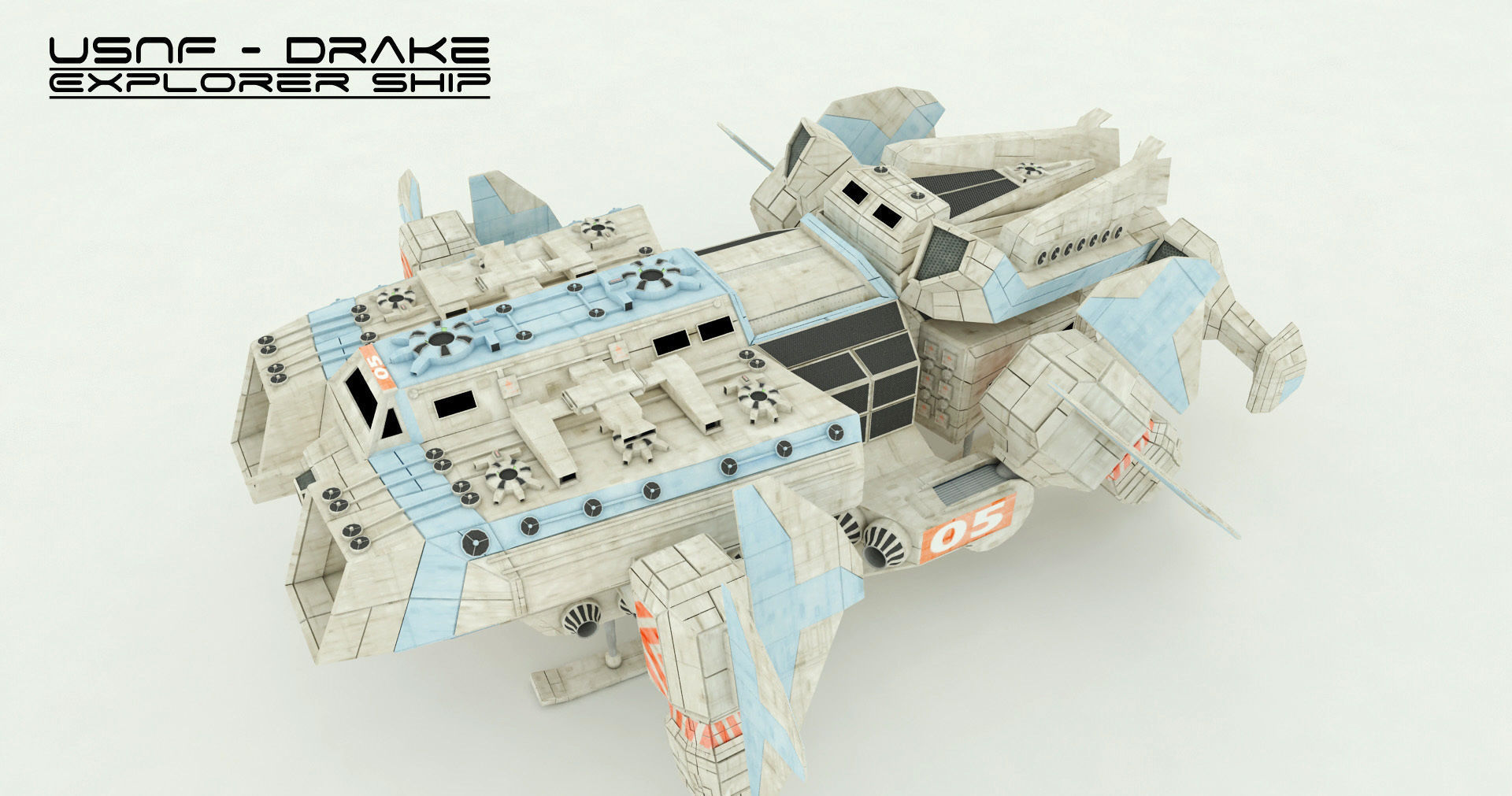 Explorer Class Space ship Low-poly 3D model_13