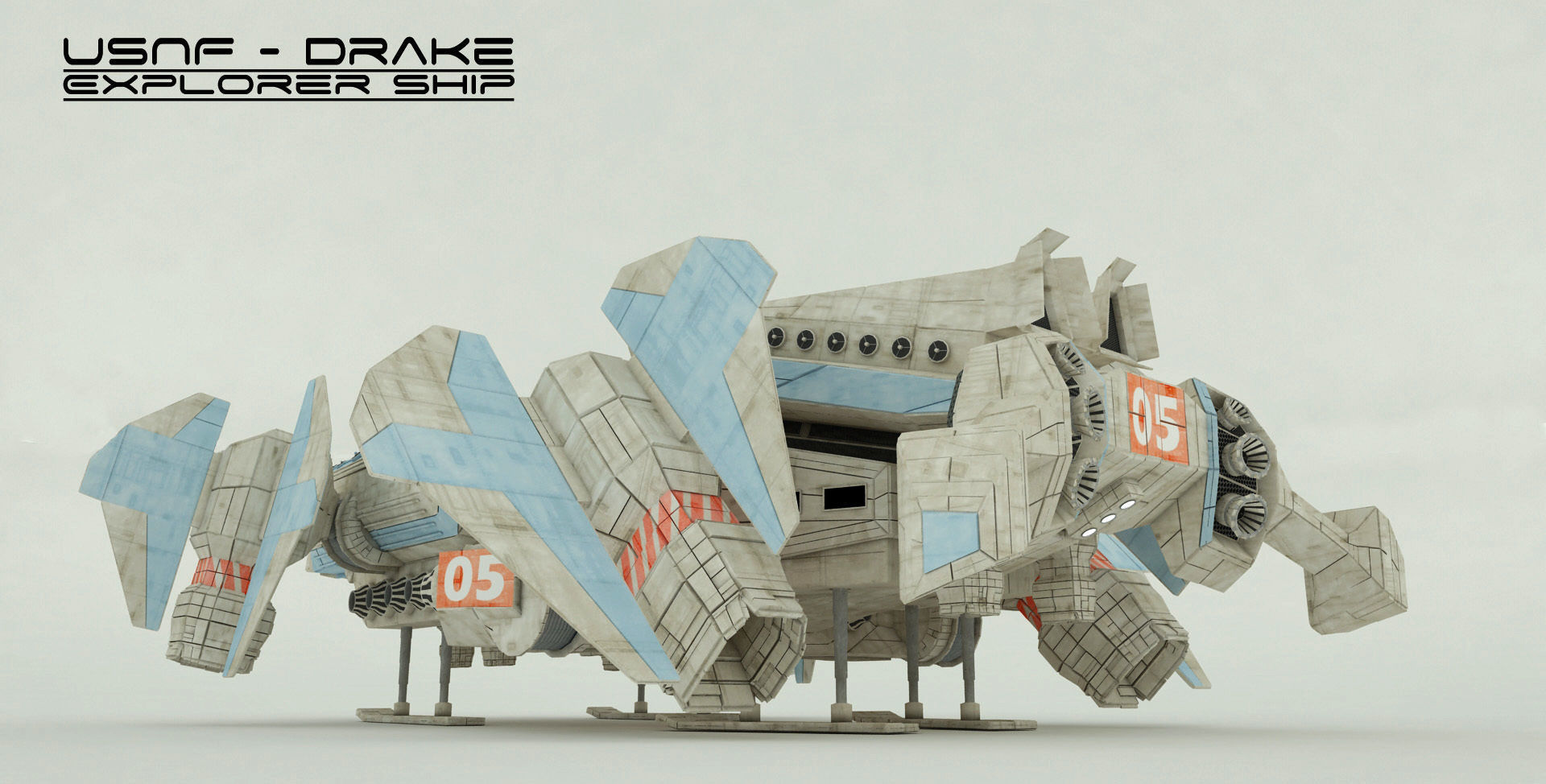 Explorer Class Space ship Low-poly 3D model_3