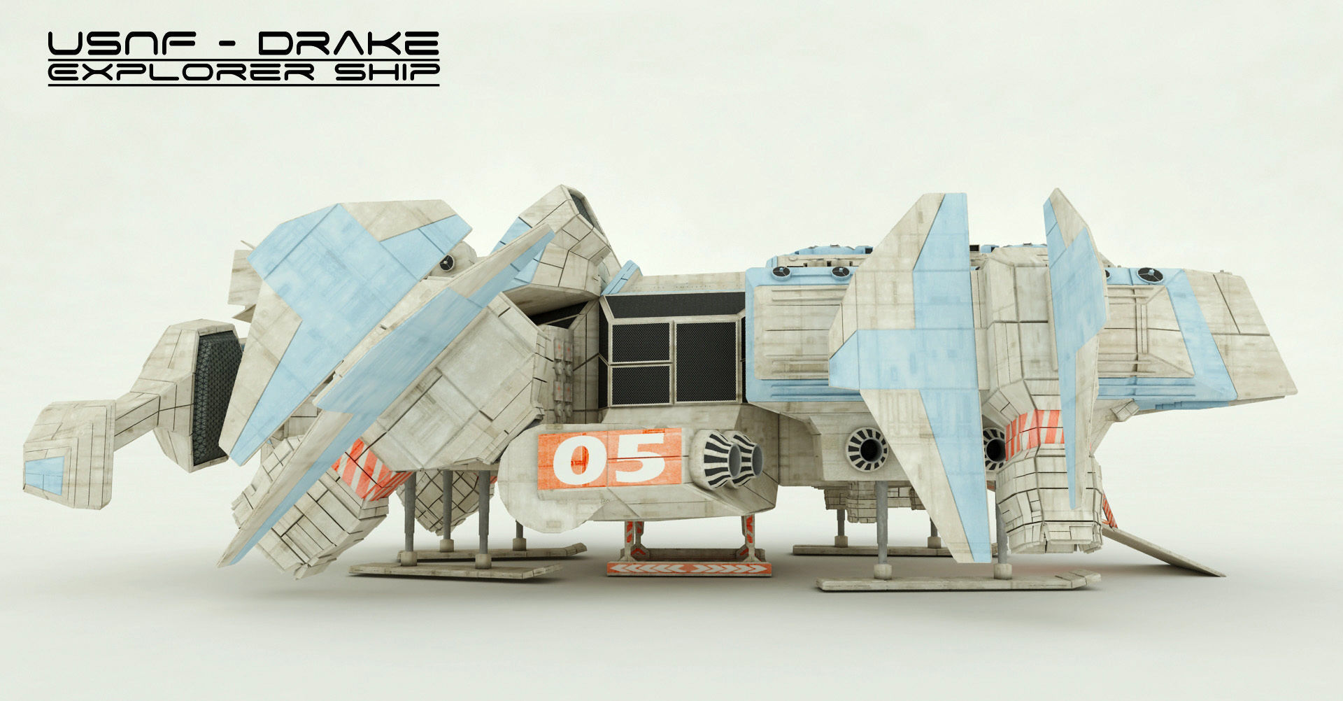 Explorer Class Space ship Low-poly 3D model_10