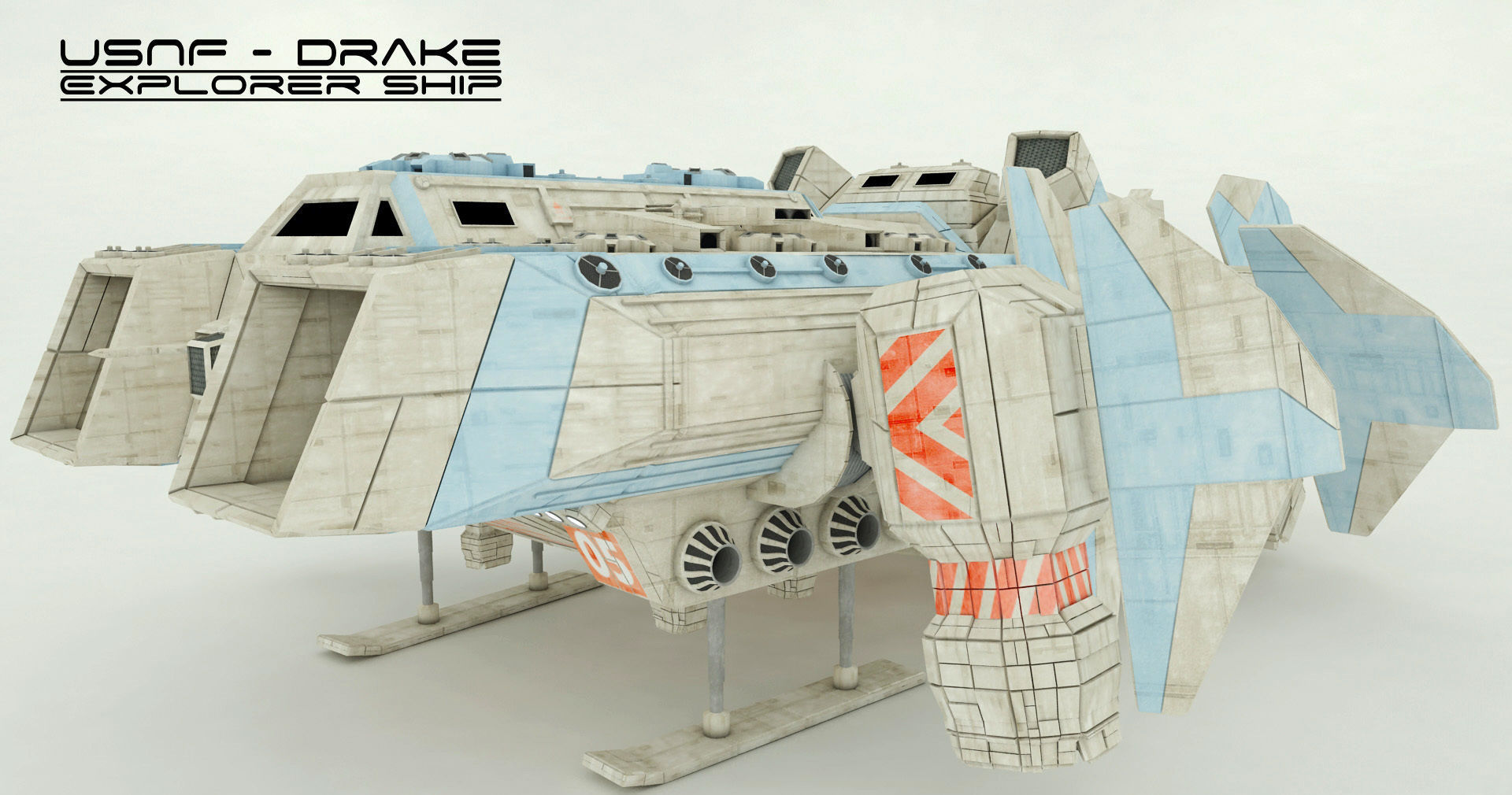 Explorer Class Space ship Low-poly 3D model_6