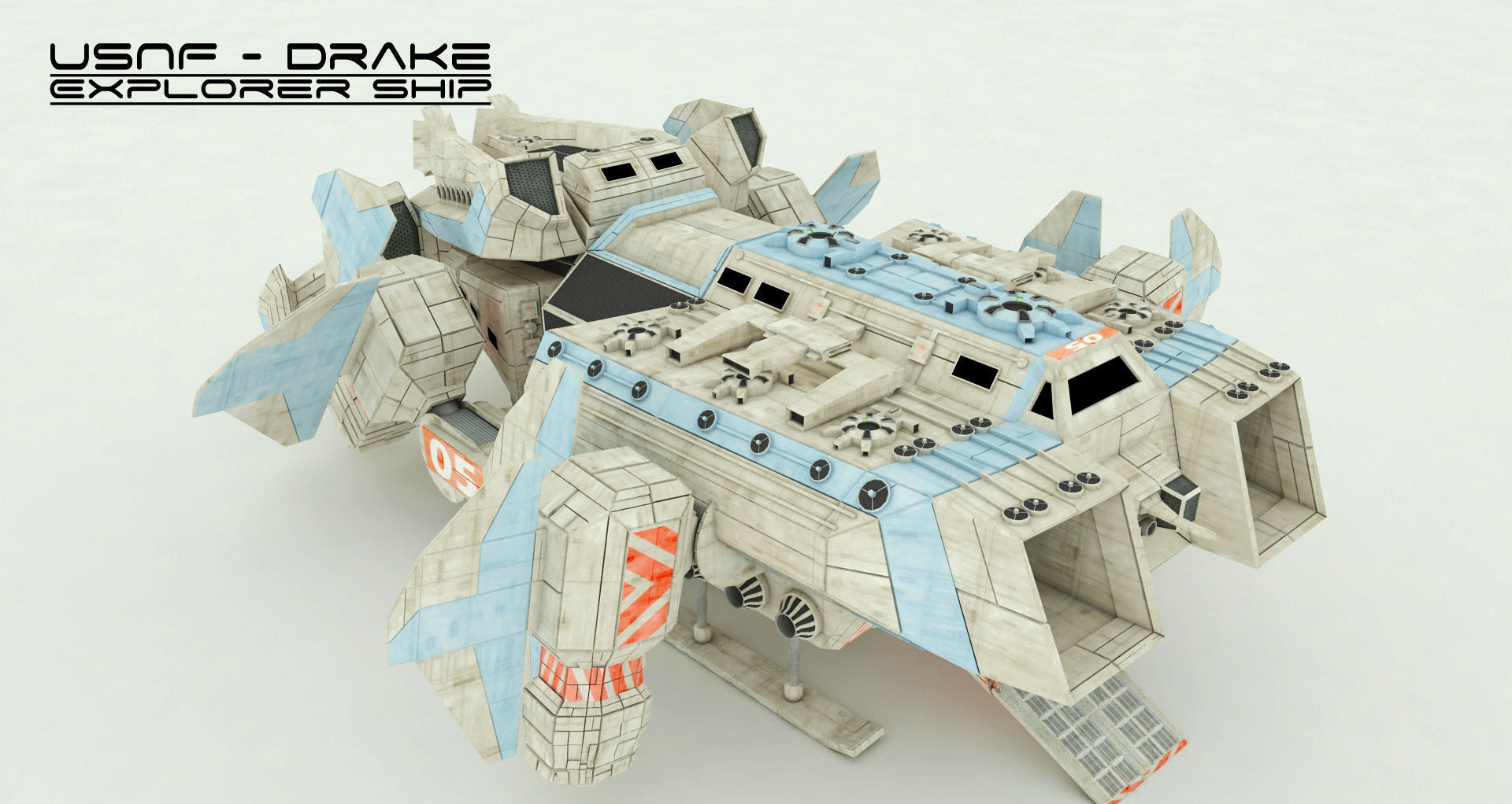 Explorer Class Space ship Low-poly 3D model_14