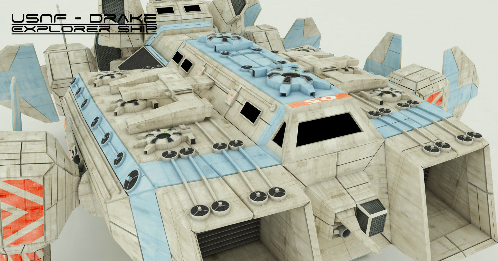 Explorer Class Space ship Low-poly 3D model_16