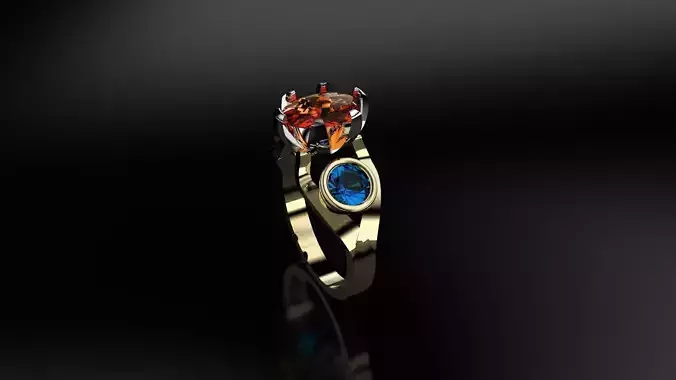 two tone gold ring with mexican opal and swiss blue topaz