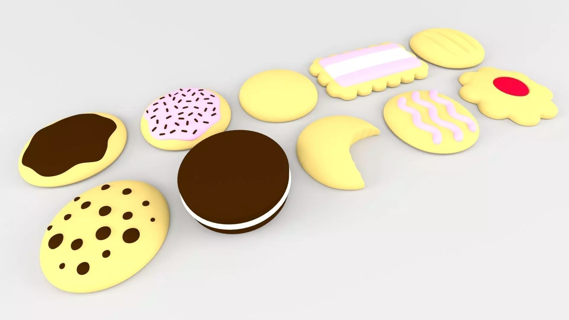 Cartoon Cookies and Biscuits Assorted Low-poly 3D model_0
