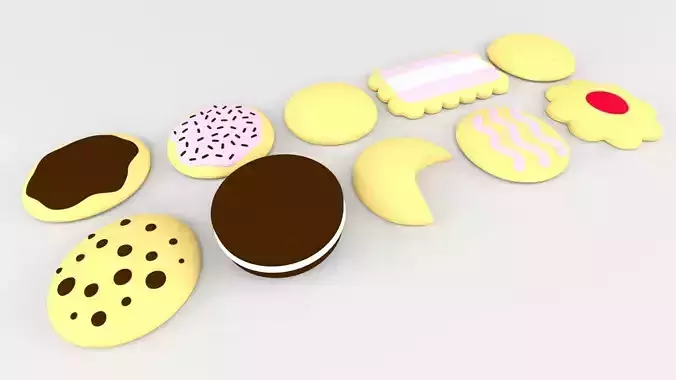 Cartoon Cookies and Biscuits Assorted Low-poly 3D model