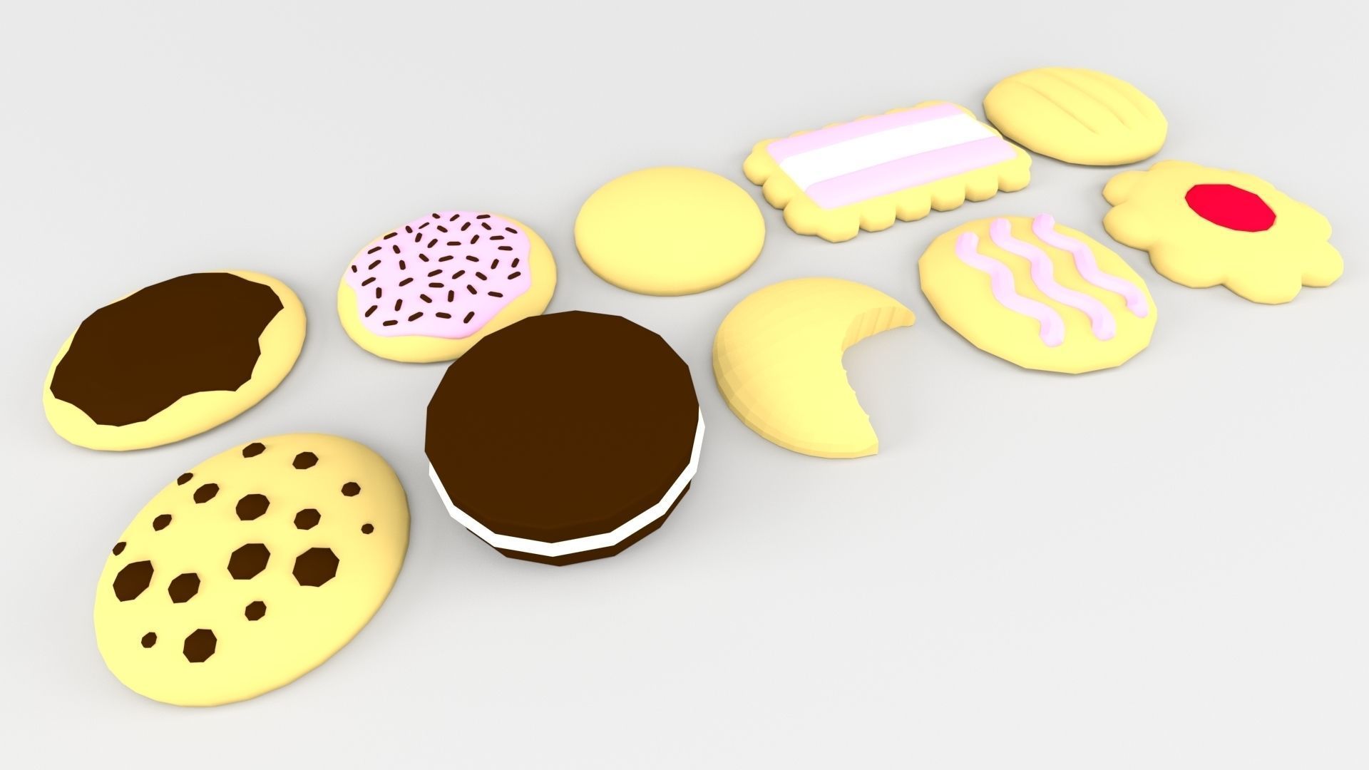 Cartoon Cookies and Biscuits Assorted Low-poly 3D model_1
