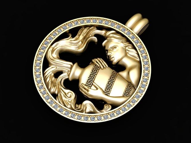 Zodiak 2 gold pendant with diamonds 3D print model