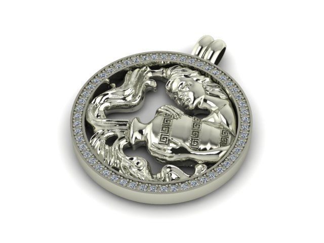 Zodiak 2 gold pendant with diamonds 3D print model_2