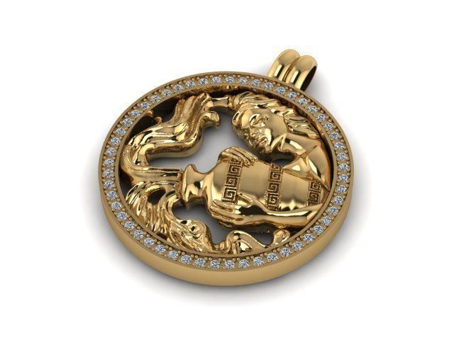 Zodiak 2 gold pendant with diamonds 3D print model_1