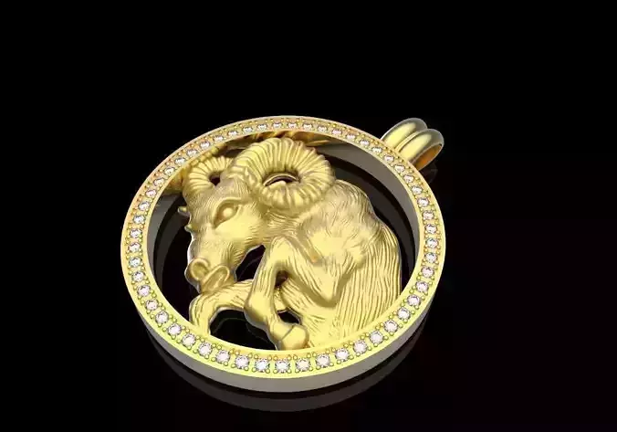 Zodiak 4 zodiac ram pendant gold with diamonds