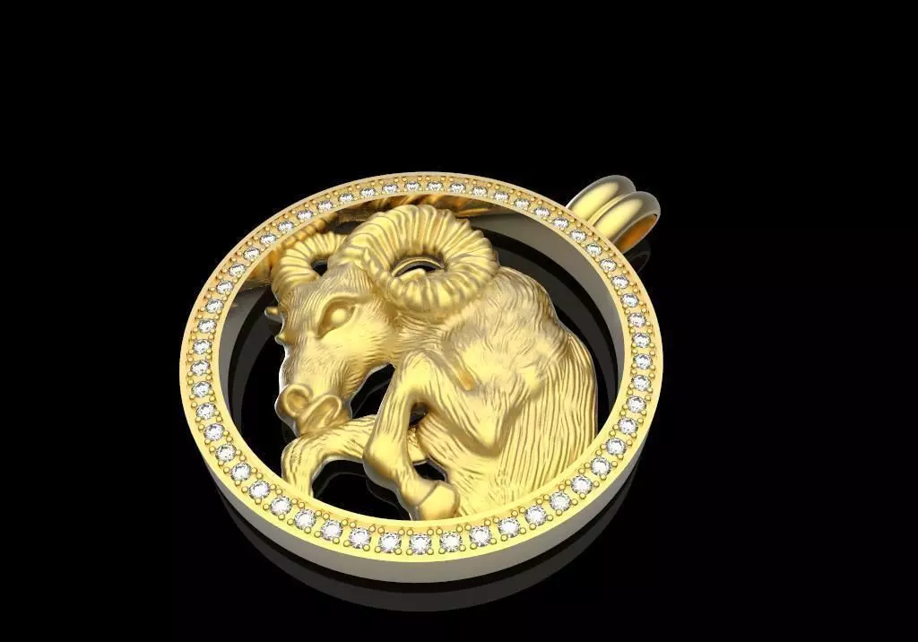 Zodiak 4 zodiac ram pendant gold with diamonds 3D print model_0