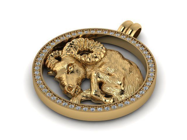 Zodiak 4 zodiac ram pendant gold with diamonds 3D print model_1