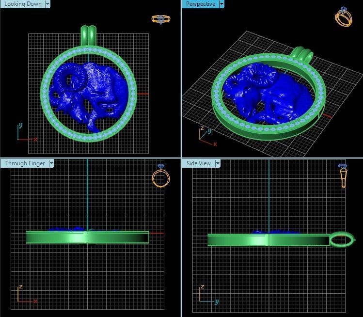 Zodiak 4 zodiac ram pendant gold with diamonds 3D print model_4