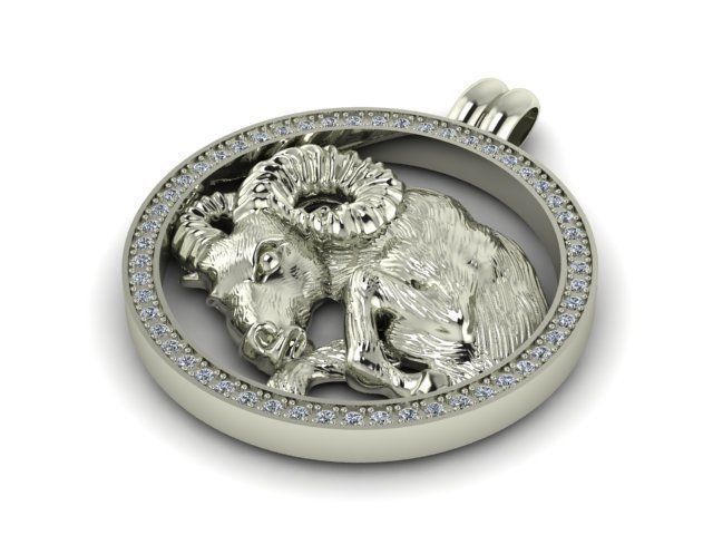 Zodiak 4 zodiac ram pendant gold with diamonds 3D print model_3