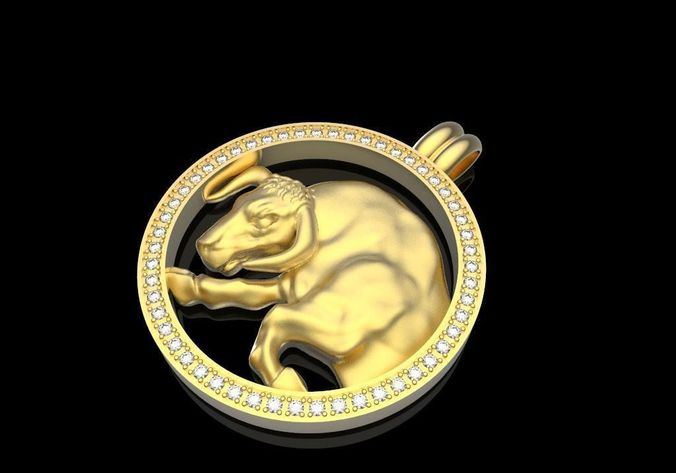 Zodiak 6 gold bull pendant with diamonds 3D print model