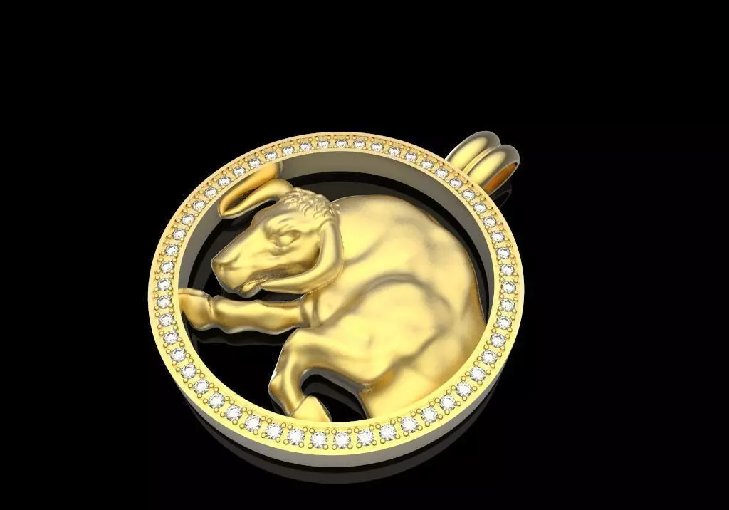 Zodiak 6 gold bull pendant with diamonds 3D print model_0