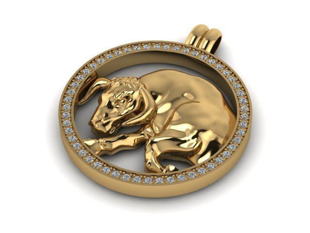 Zodiak 6 gold bull pendant with diamonds 3D print model_1