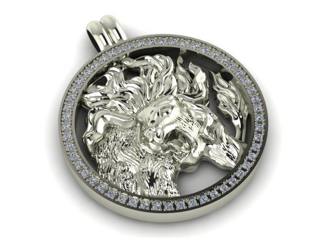 Zodiak 7 lion pendant gold with diamonds 3D print model_3