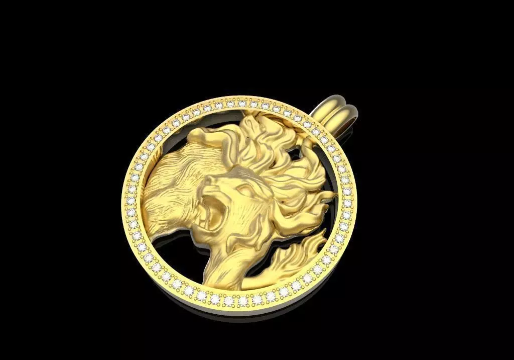 Zodiak 7 lion pendant gold with diamonds 3D print model_0