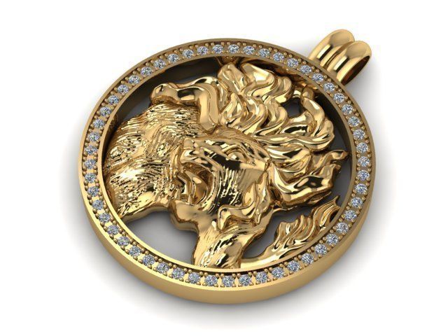Zodiak 7 lion pendant gold with diamonds 3D print model_1