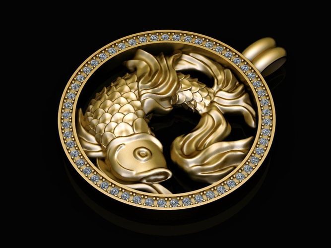 Zodiak 8 gold koi fish pendant 3D print model