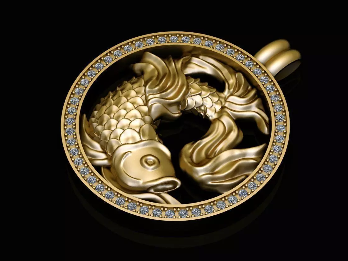 Zodiak 8 gold koi fish pendant 3D print model_0