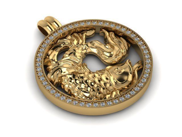 Zodiak 8 gold koi fish pendant 3D print model_1