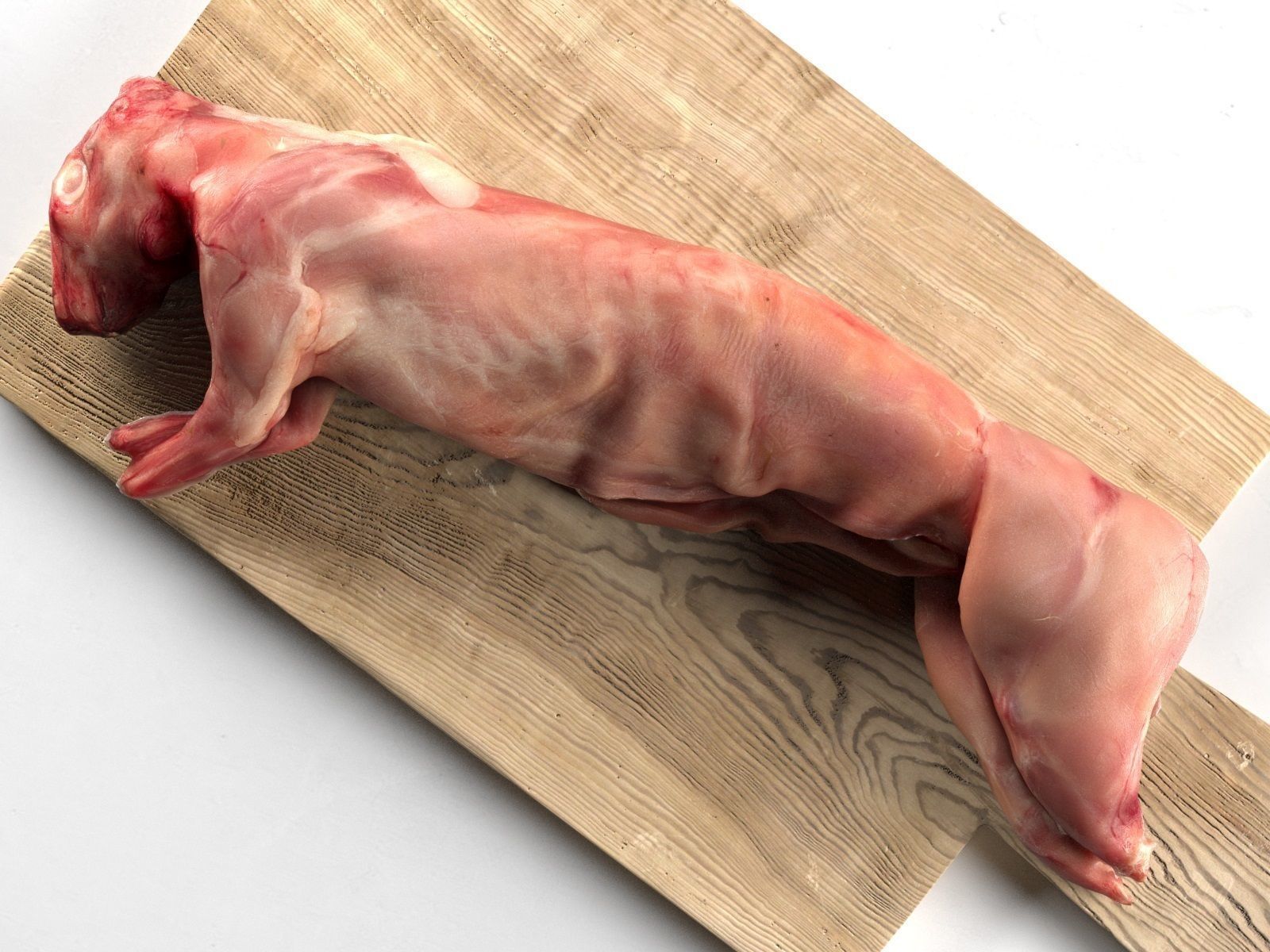 Meat 6 rabbit lying on wooden cutting board 3D model_2