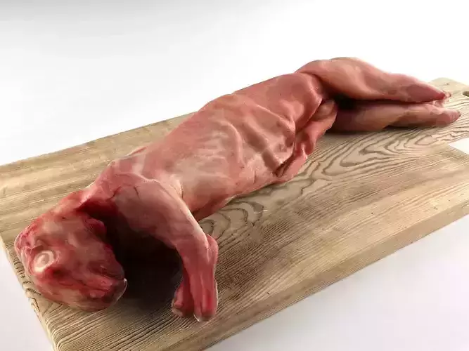 Meat 6 rabbit lying on wooden cutting board 3D model