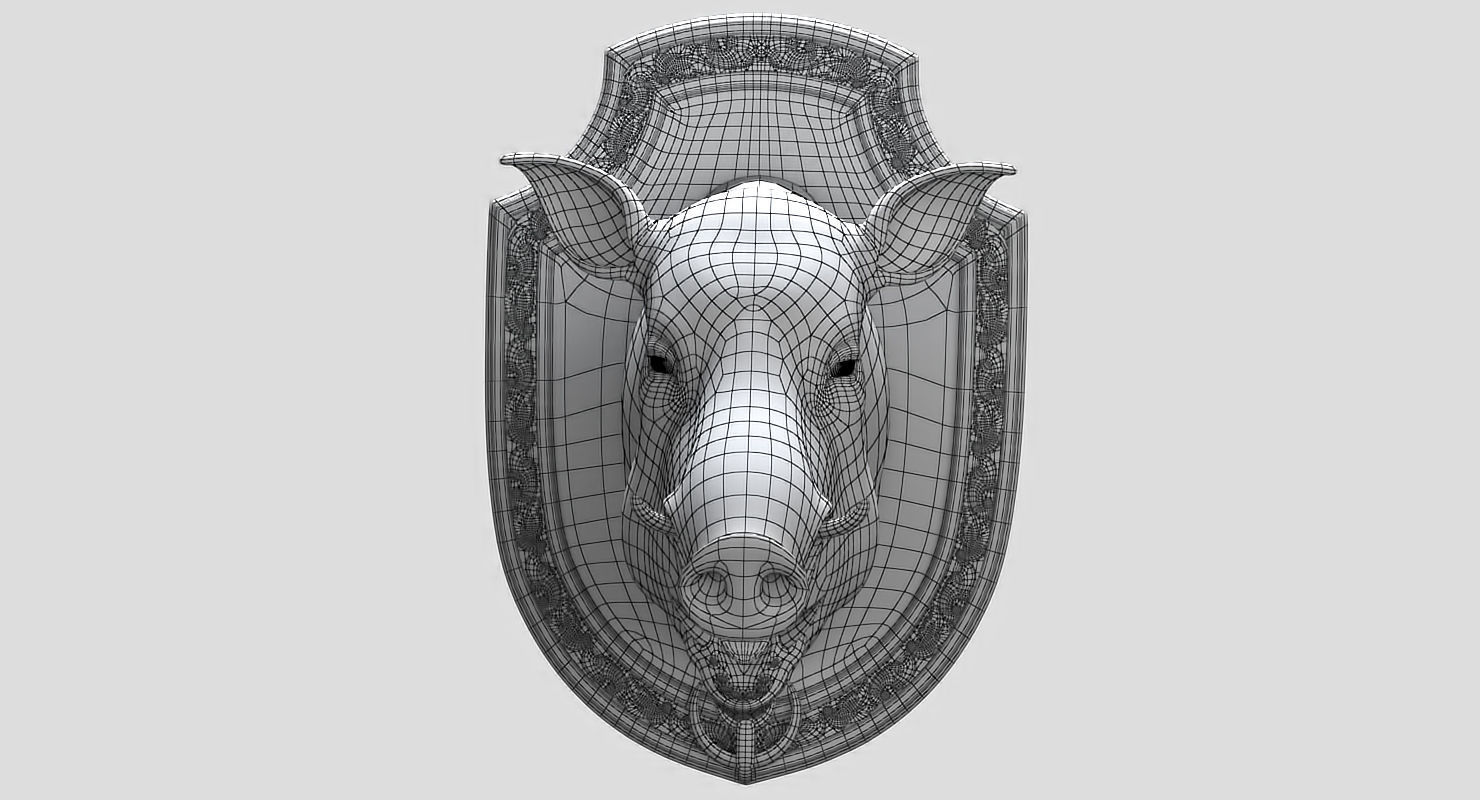 Wild boar head trophy 3D model_14