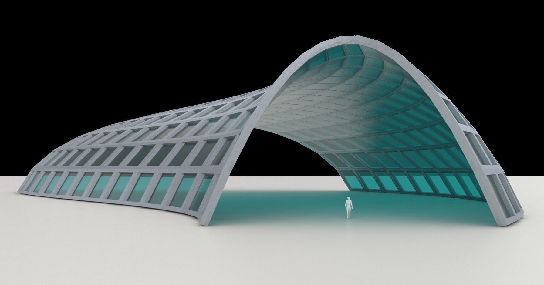 Large structure frame with windows architecture engineering 3D model_0