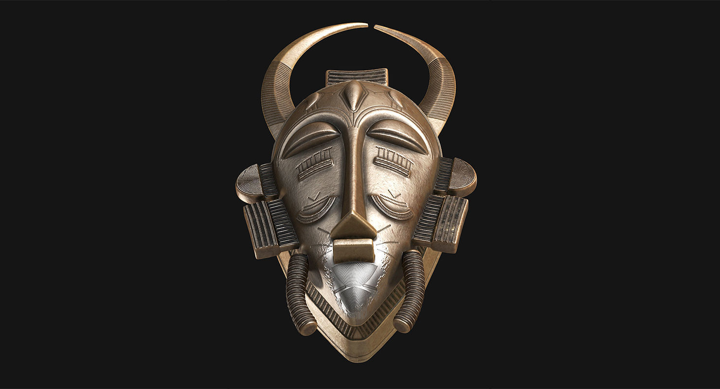 African Baule Sun Mask  Low-poly 3D model_3