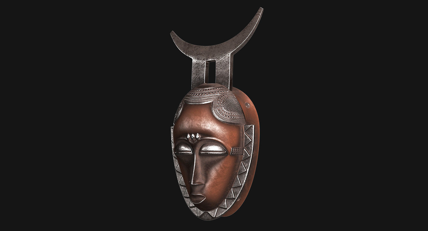 African Baule Moon Mask Low-poly 3D model_2
