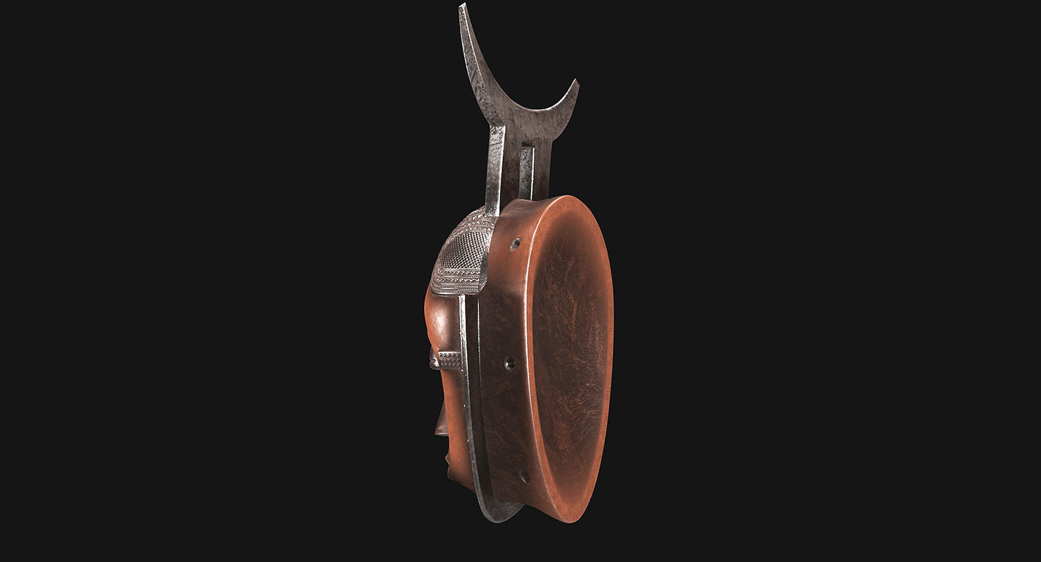 African Baule Moon Mask Low-poly 3D model_5
