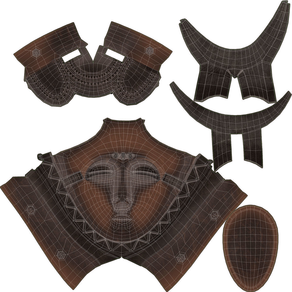 African Baule Moon Mask Low-poly 3D model_8