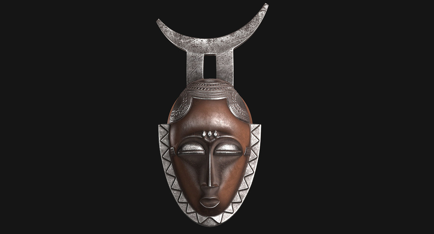 African Baule Moon Mask Low-poly 3D model_3