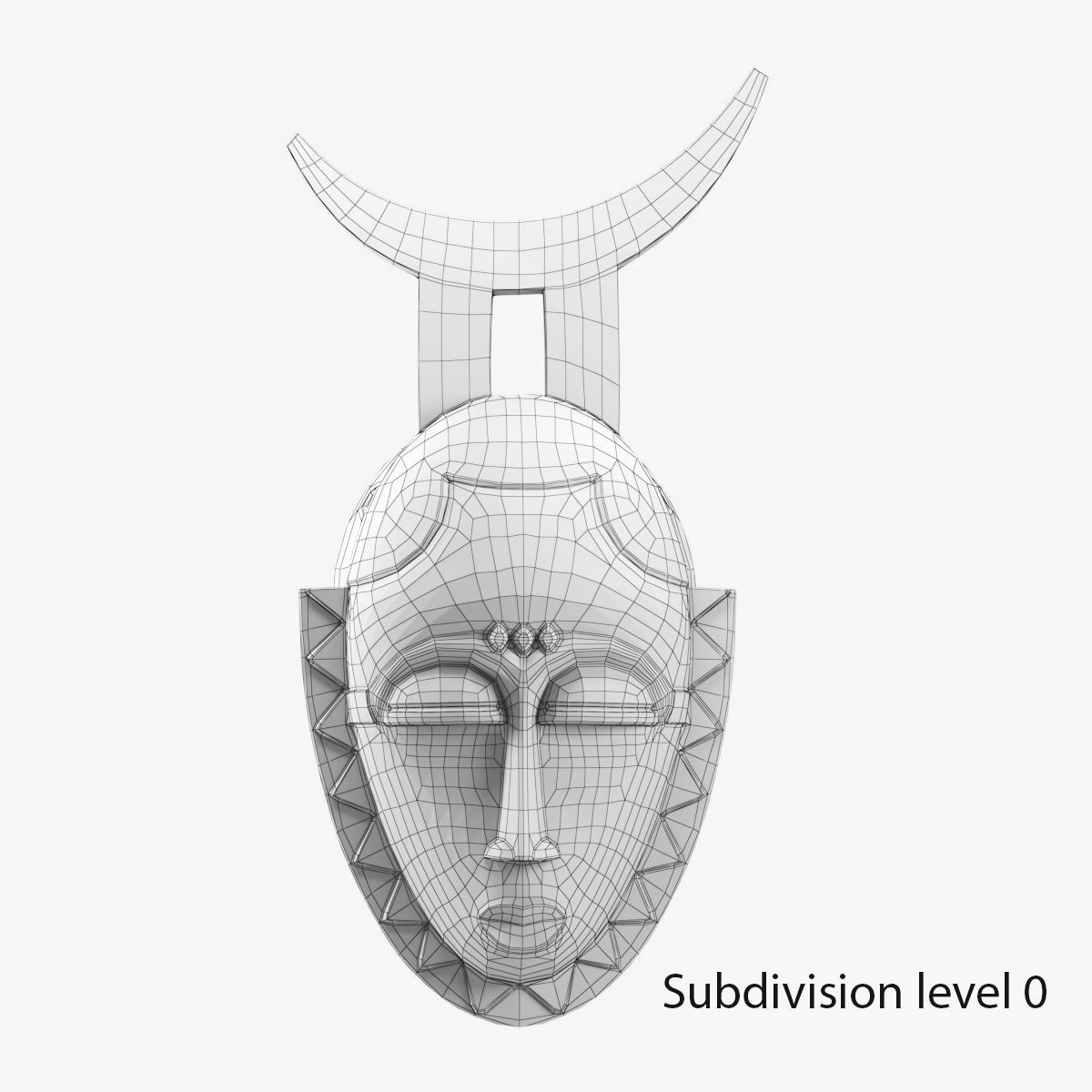 African Baule Moon Mask Low-poly 3D model_12