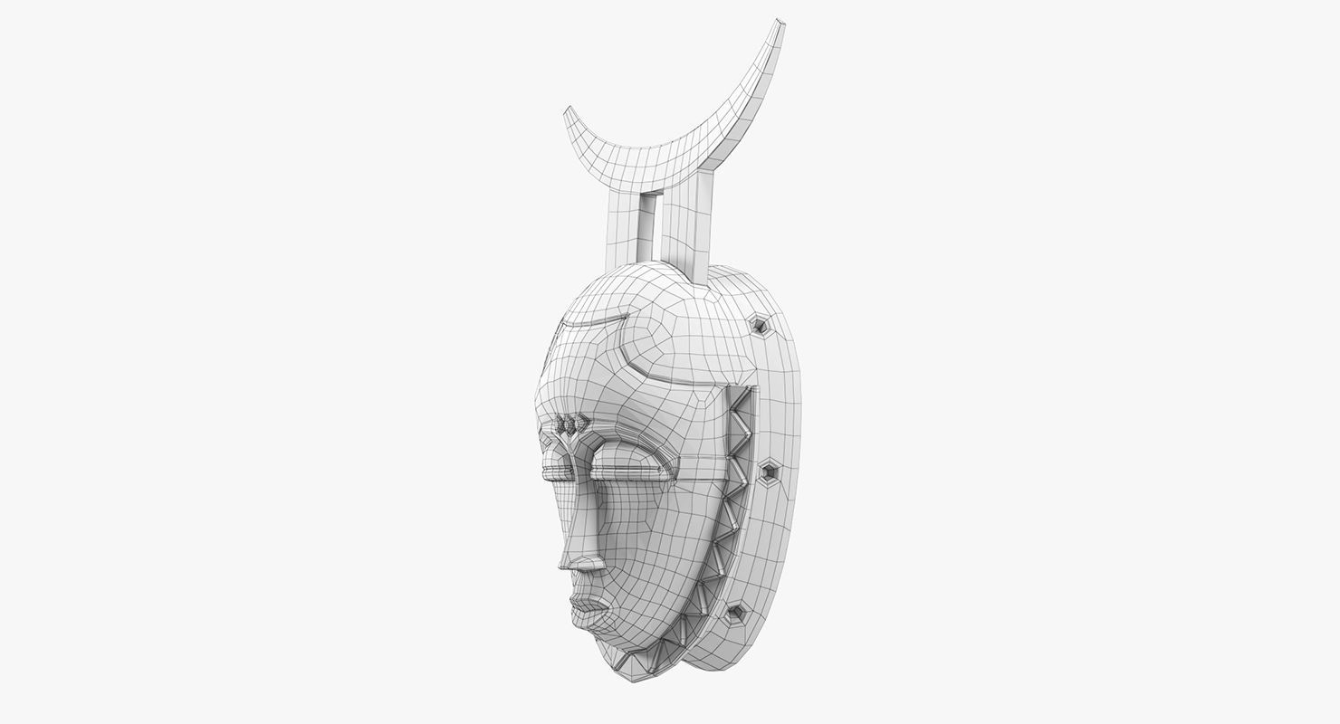 African Baule Moon Mask Low-poly 3D model_9