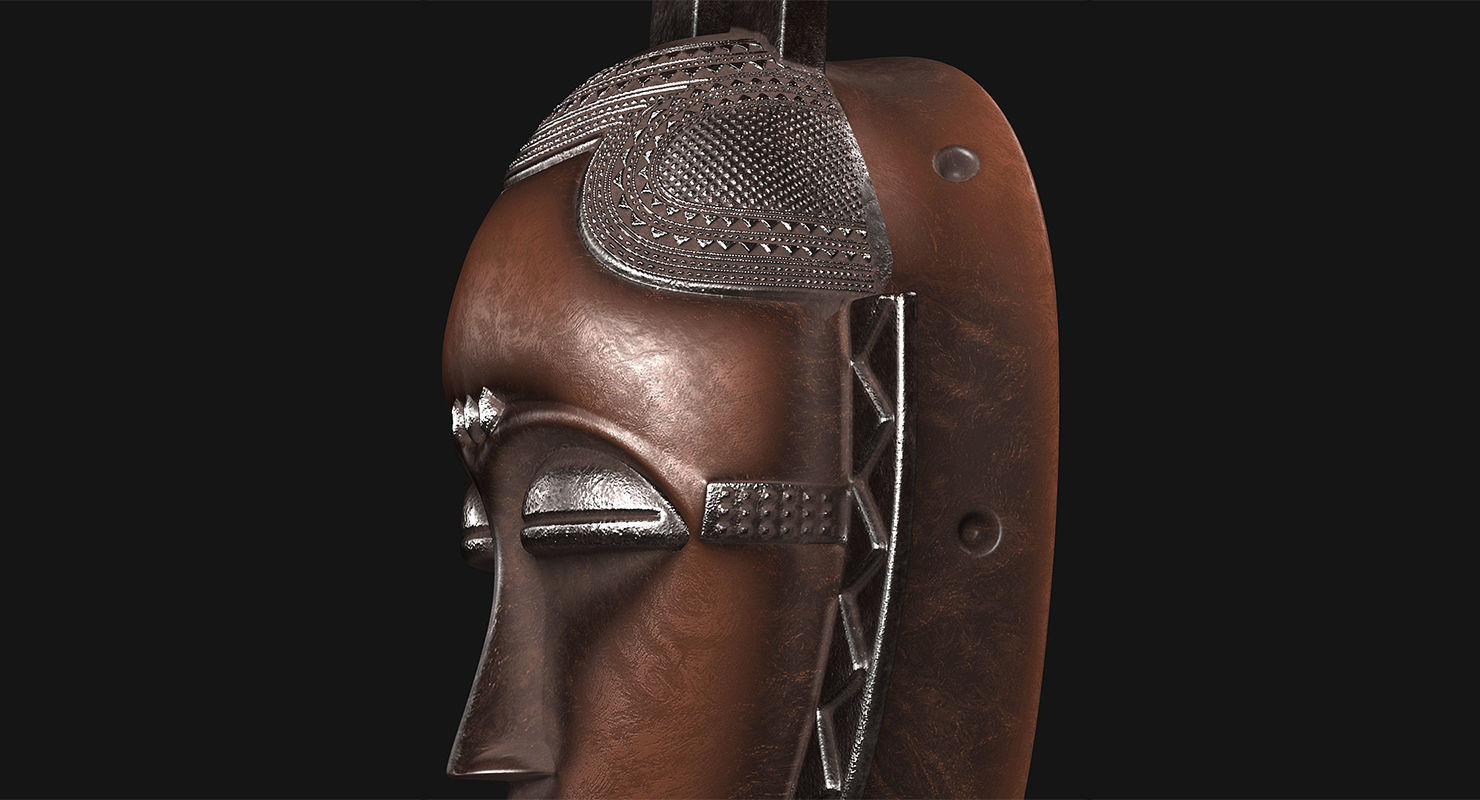 African Baule Moon Mask Low-poly 3D model_7