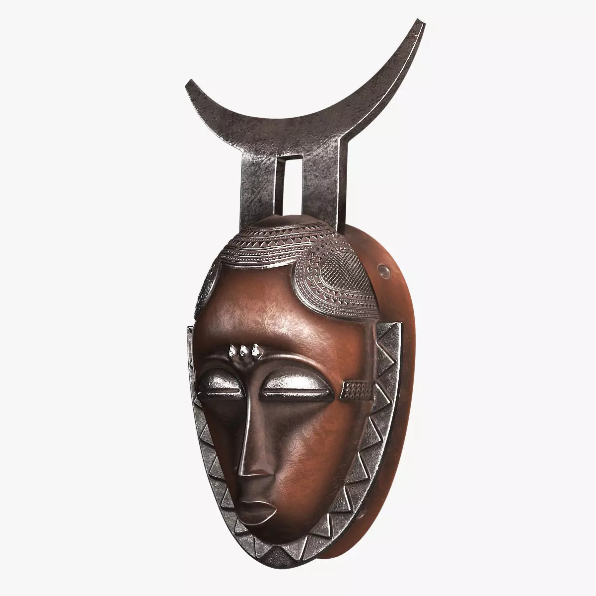 African Baule Moon Mask Low-poly 3D model_0