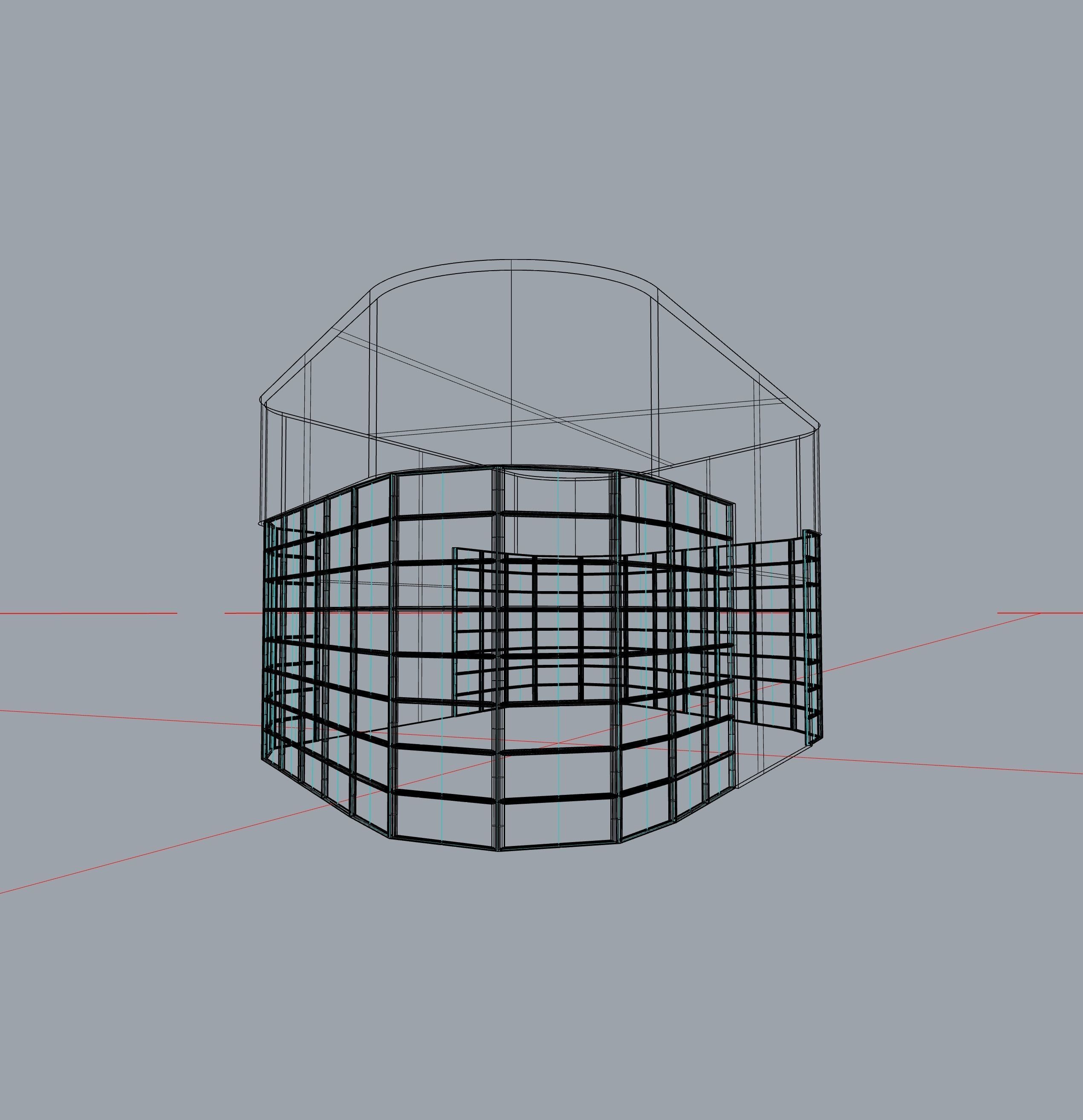 Architectural stand alone structure with storefront windows 3D model_2