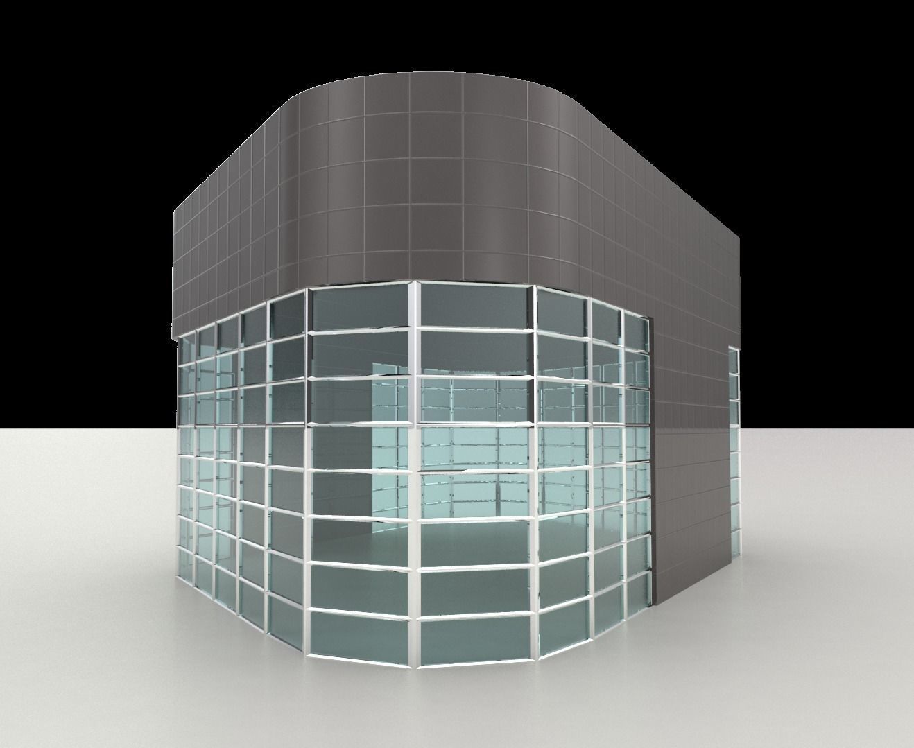 Architectural stand alone structure with storefront windows 3D model_4
