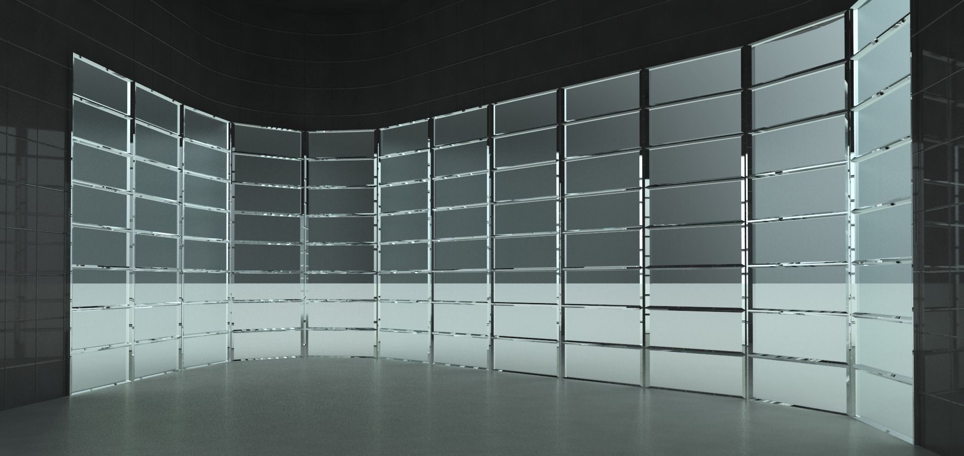 Architectural stand alone structure with storefront windows 3D model_1