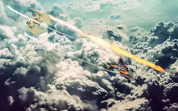 Low poly hybrid spaceship fighter