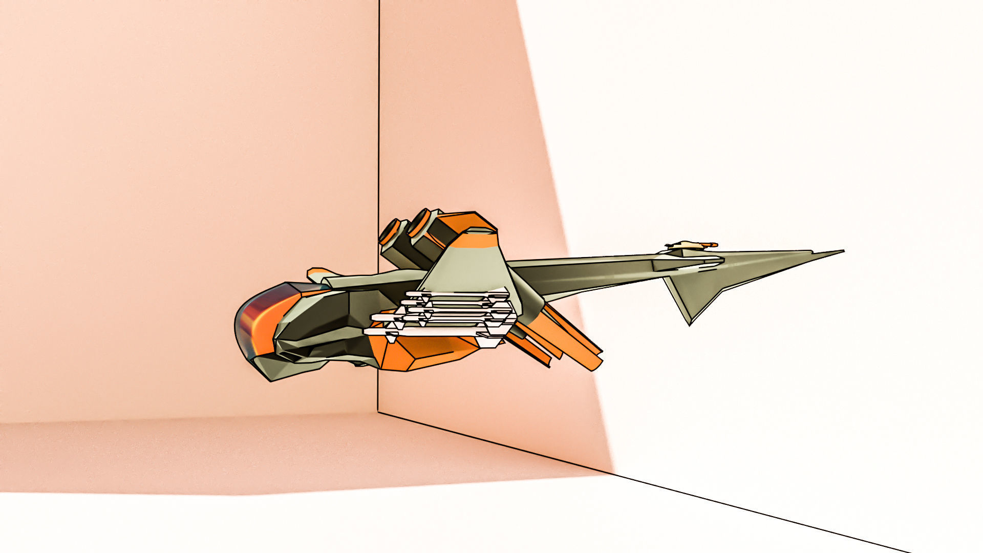 Low poly hybrid spaceship fighter Low-poly 3D model_2