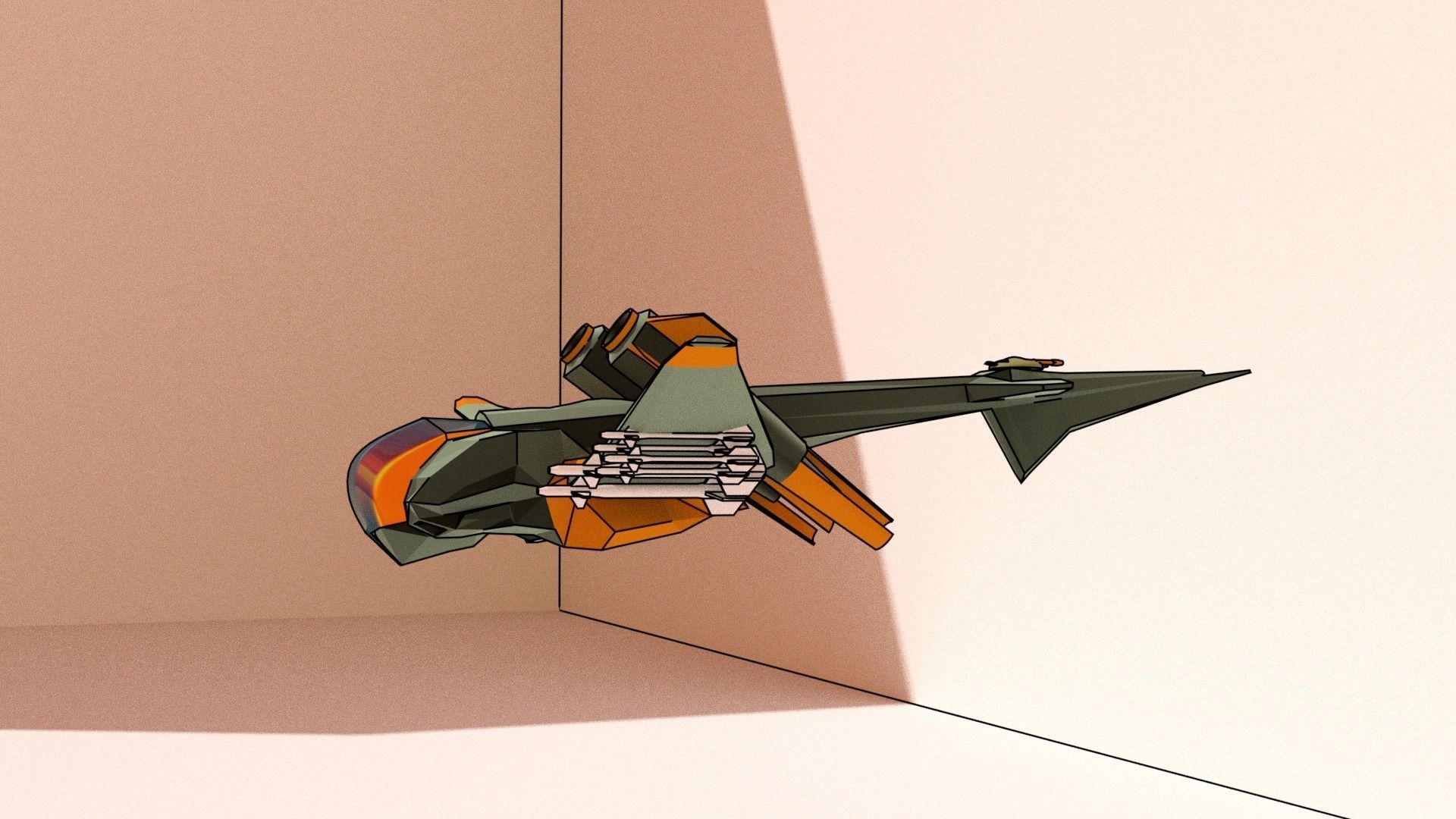 Low poly hybrid spaceship fighter Low-poly 3D model_3