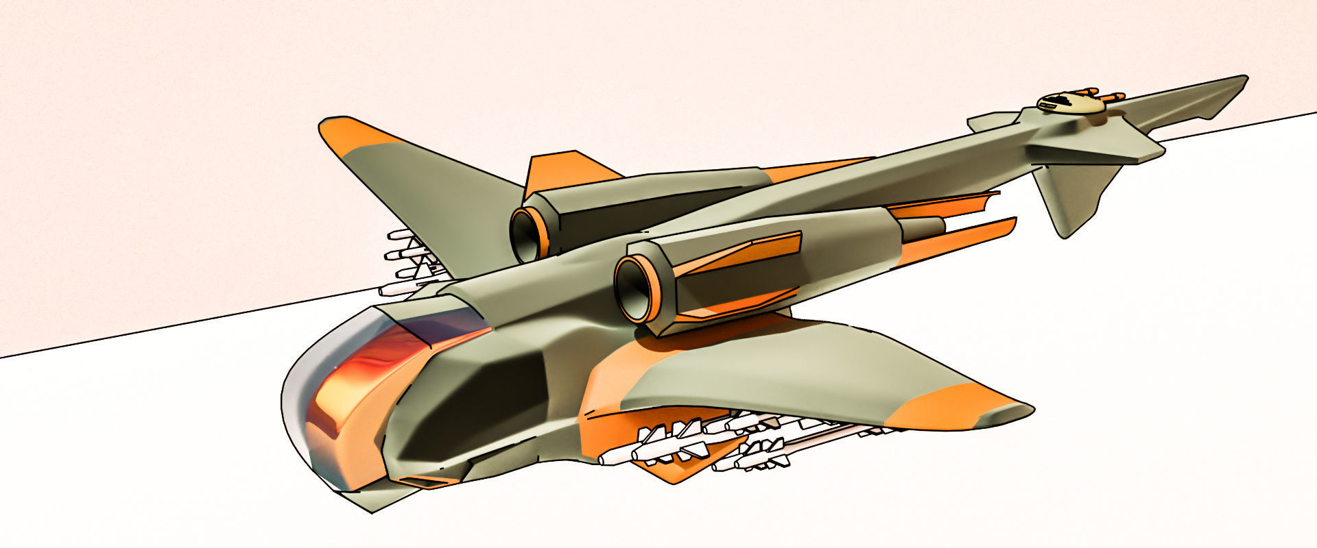 Low poly hybrid spaceship fighter Low-poly 3D model_5