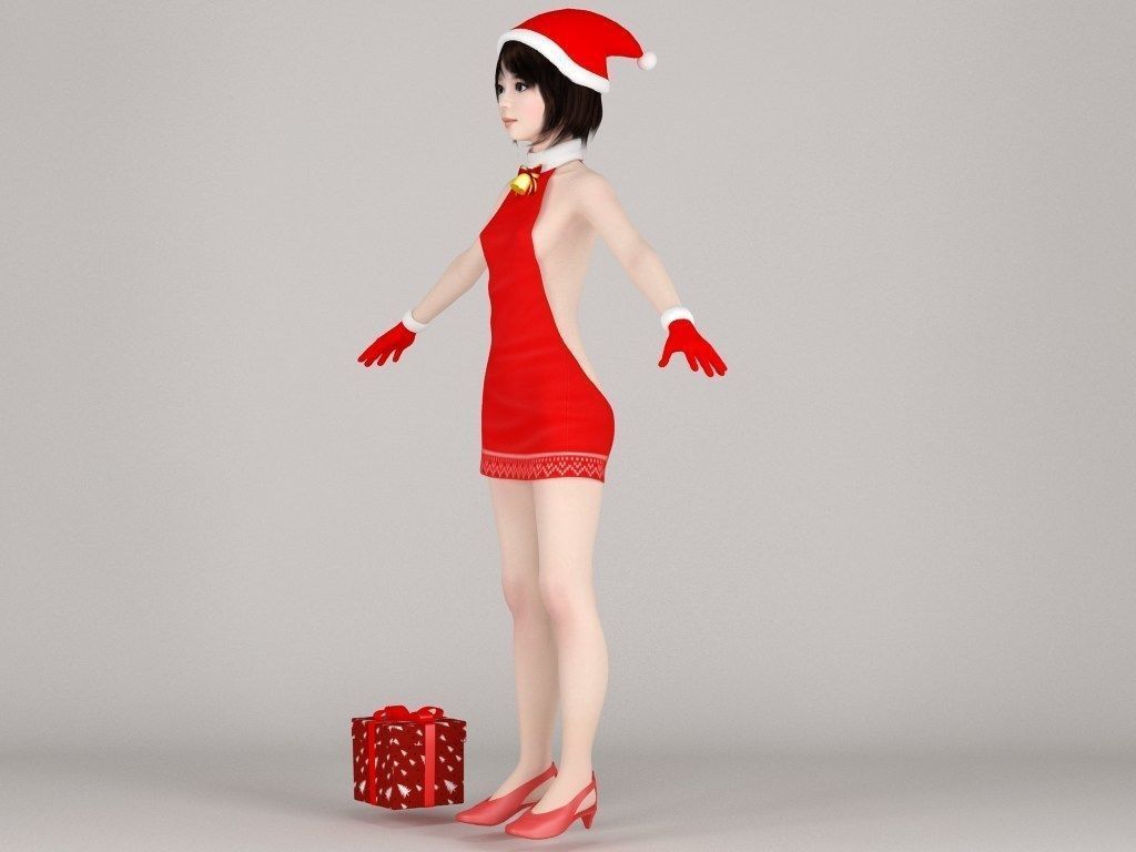 T pose nonrigged model of Chiharu in Christmas costume 3D model_4