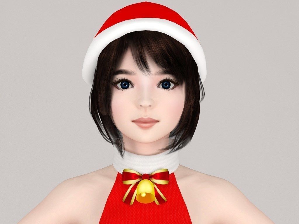 T pose nonrigged model of Chiharu in Christmas costume 3D model_2